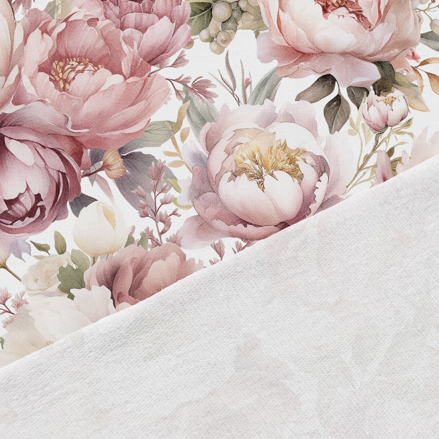 Kokvilnas cilpiņtrikotāža - peoniju simfonija 250 g/m²