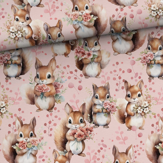 Kokvilnas cilpiņtrikotāža - vāverēns ar ziediem 250 g/m²