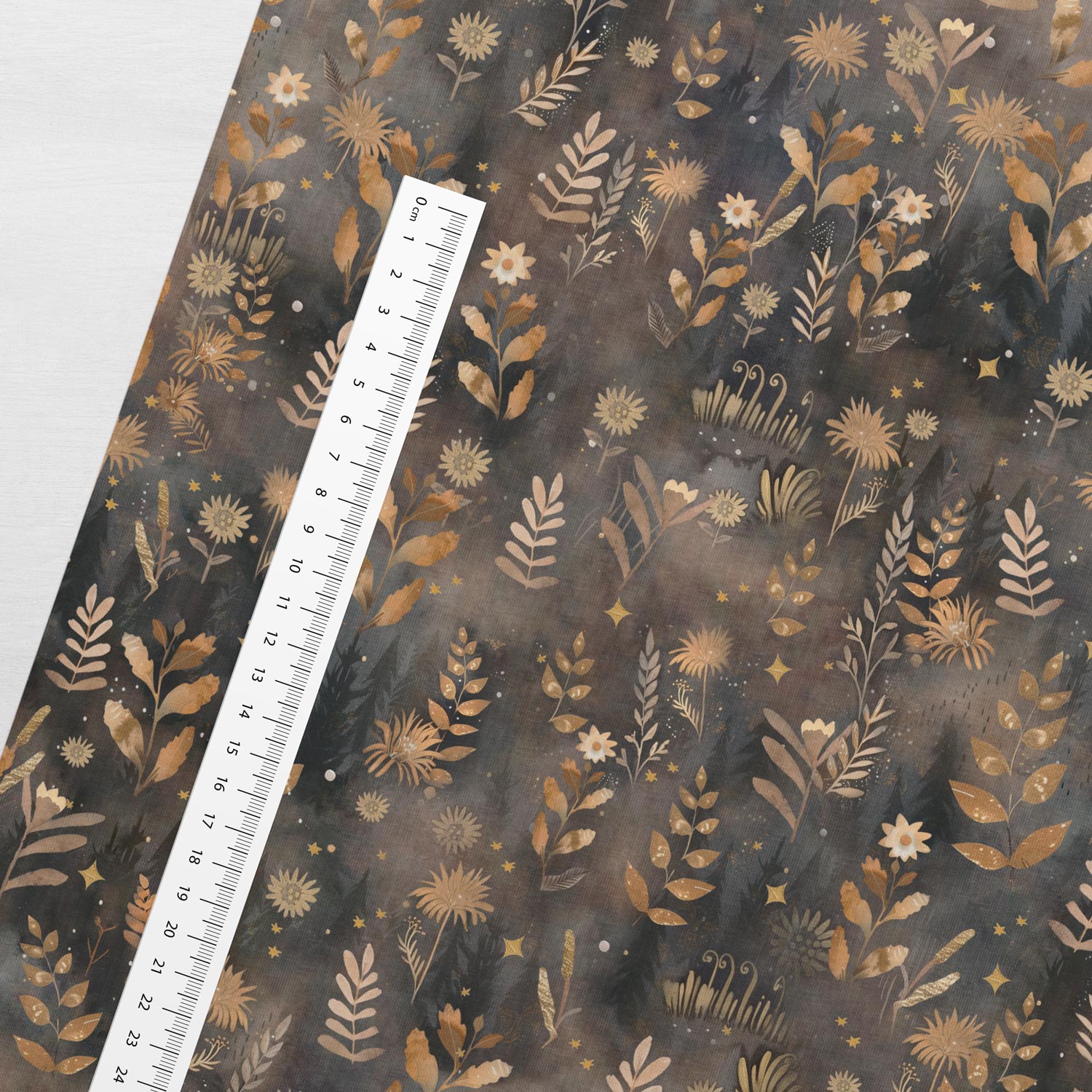 Kokvilnas cilpiņtrikotāža - zeltainie ziedi 250 g/m²