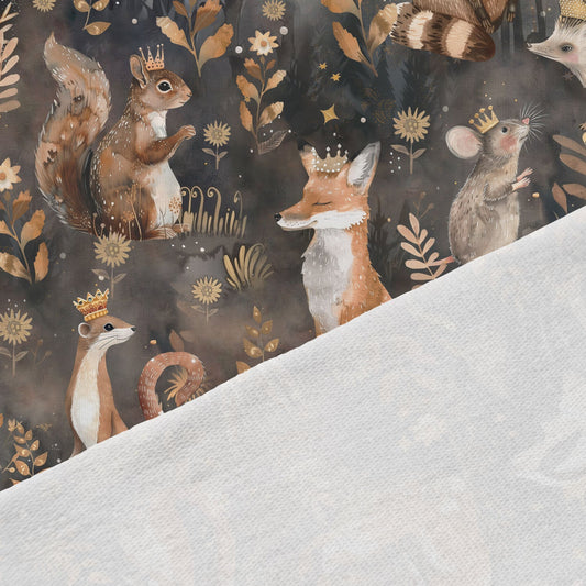 Kokvilnas cilpiņtrikotāža - zeltainie ziedi ar dzīvniekiem 250 g/m²