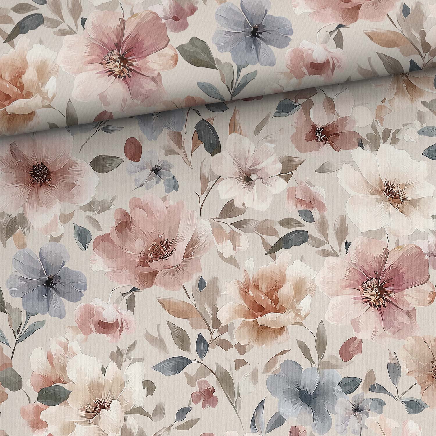 Attēls ar Kokvilnas cilpiņtrikotāža - ziedu harmonija 250 g/m² – pieejams Šarlotes audumi