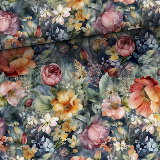 Kokvilnas cilpiņtrikotāža - ziedu motīvs 250 g/m²