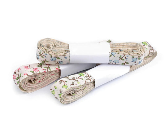Kokvilnas lente ar ziedu apdruku | 15 mm 5 m