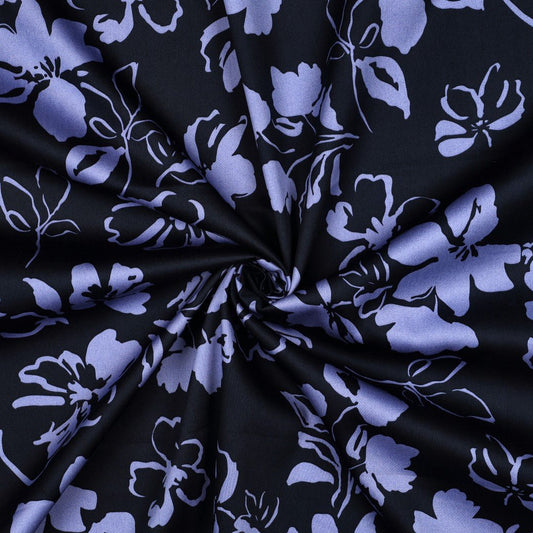 Attēls ar Kokvilnas satīna audums ar ziedu rakstu 115 g/m² – pieejams Šarlotes audumi