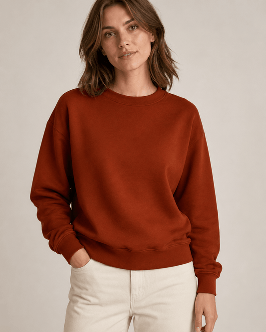 Image of terracotta cotton-lined knit fabric – available online at Šarlotes audumi