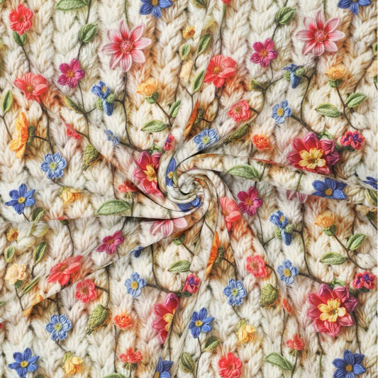 Attēls ar Kokvilnas siltināta trikotāža|Alpen fleece| - pīnes ar ziediem 340 g/m² – pieejams Šarlotes audumi