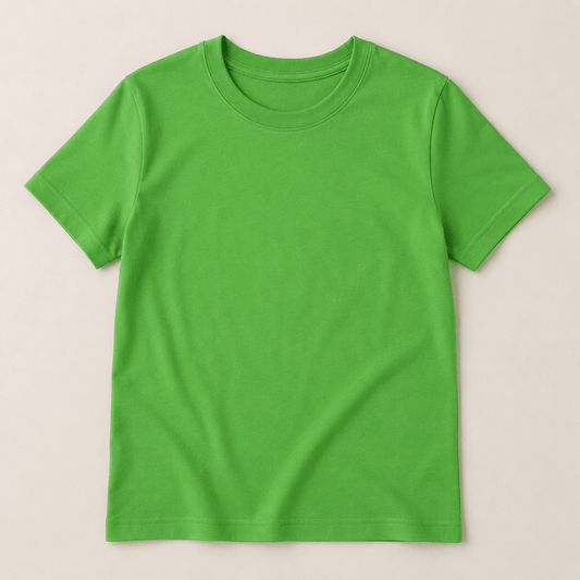 Image of cotton knit fabric in spring green 210 g/m², available at Šarlotes audumi