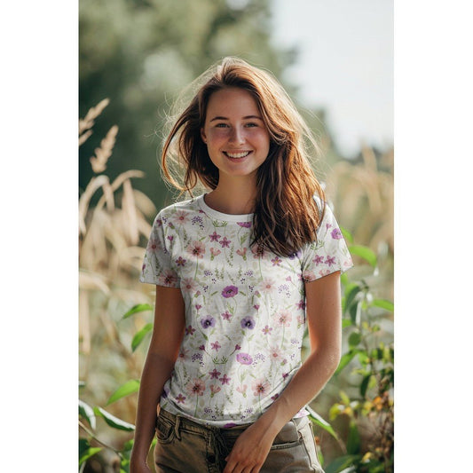 Kokvilnas trikotāža - pļava uz melna fona 200 g/m²