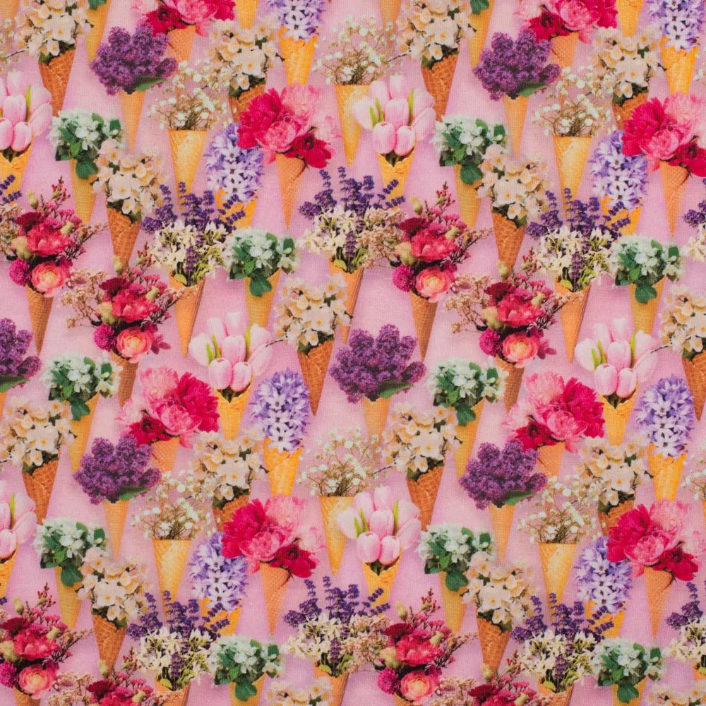 Kokvilnas trikotāža - ziedošie saldējumi 200 g/m²