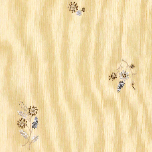 Attēls ar Kreklu audums ar elastānu - dzeltens svītrains ar izšūtām pērlītēm 135 g/m² – pieejams Šarlotes audumi