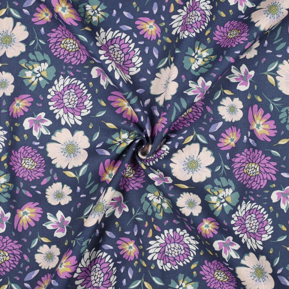 Lins ar viskozi - lillā ziedi 180 g/m²