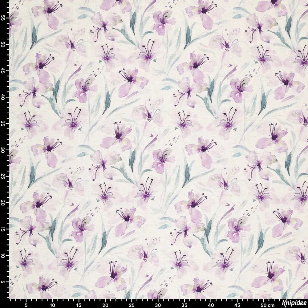 Lins ar viskozi - lillā ziedi 200 g/m²