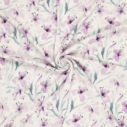 Lins ar viskozi - lillā ziedi 200 g/m²