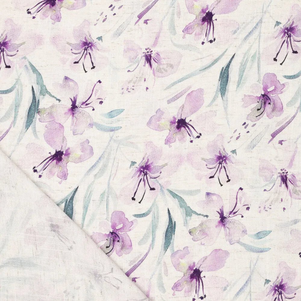 Lins ar viskozi - lillā ziedi 200 g/m²