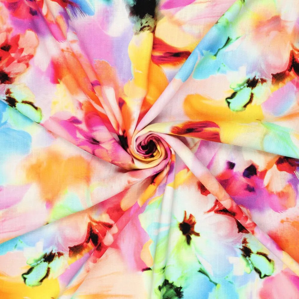 Lins ar viskozi - ziedu akvarelis 180 g/m²