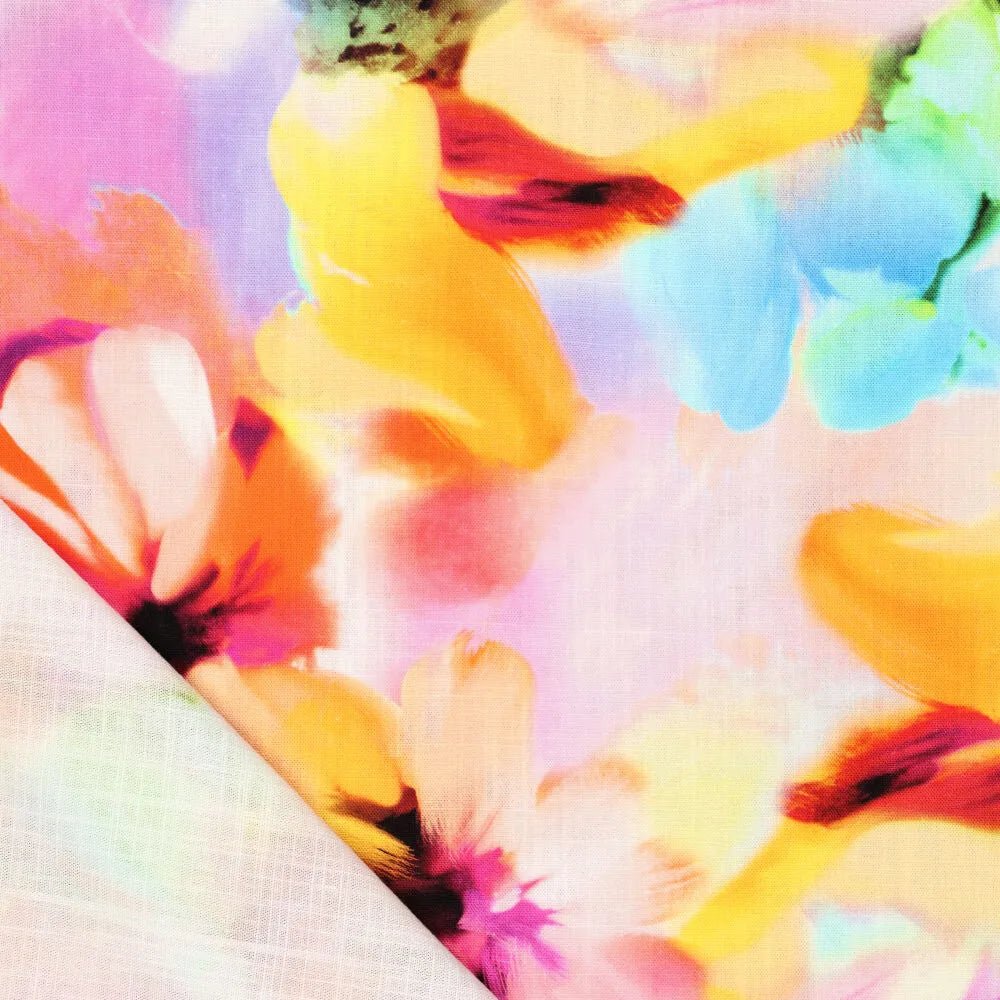 Lins ar viskozi - ziedu akvarelis 180 g/m²