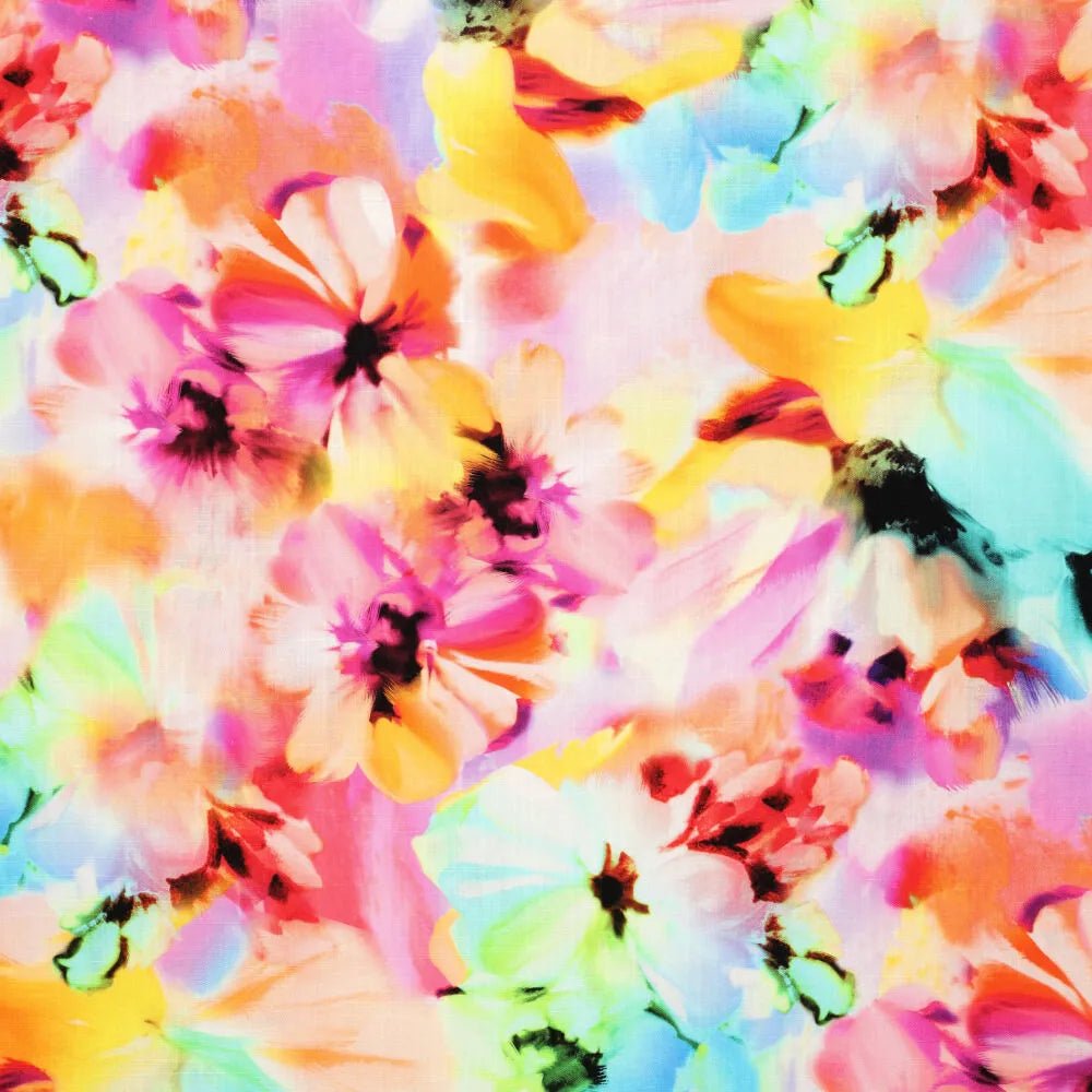 Lins ar viskozi - ziedu akvarelis 180 g/m²