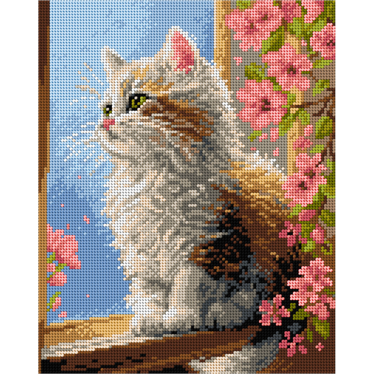 Izšūšanas komplekts MALVINA – Kaķis pie loga, 24 × 30 cm