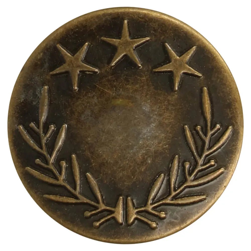 Metal denim button 25 mm, antique with stars – available online at Charlotte's Fabrics