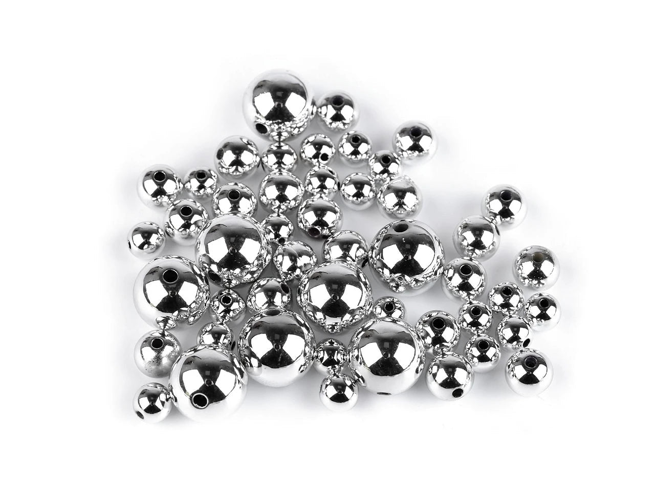Metāliskas plastmasas pērlītes, dažadi izmēri (48 gab.)