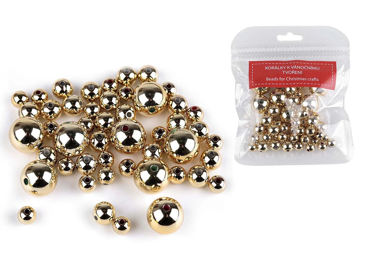 Metāliskas plastmasas pērlītes, dažadi izmēri (48 gab.)