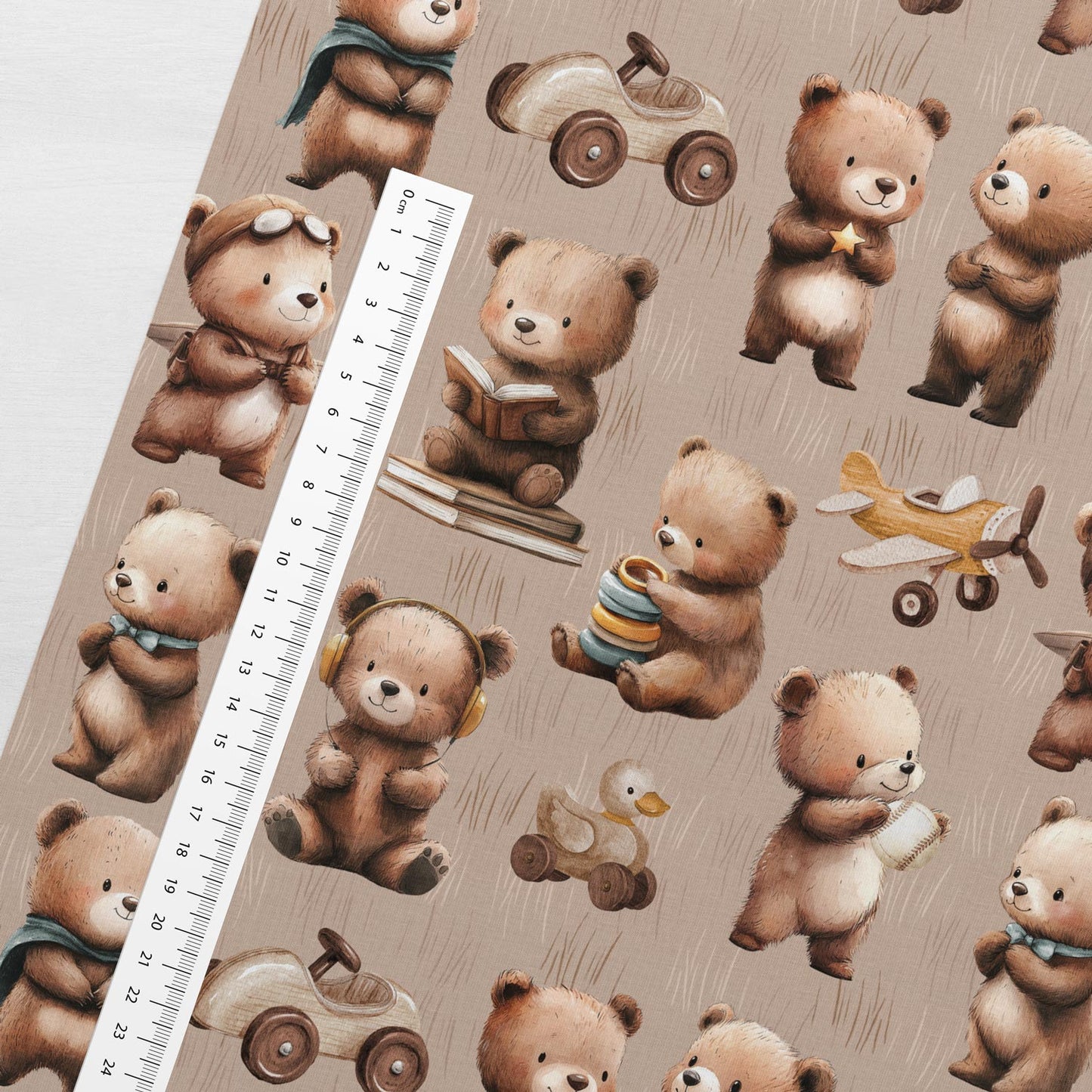 Medvilninis kilpinis trikotažas – meškučių išdaigos 250 g/m²