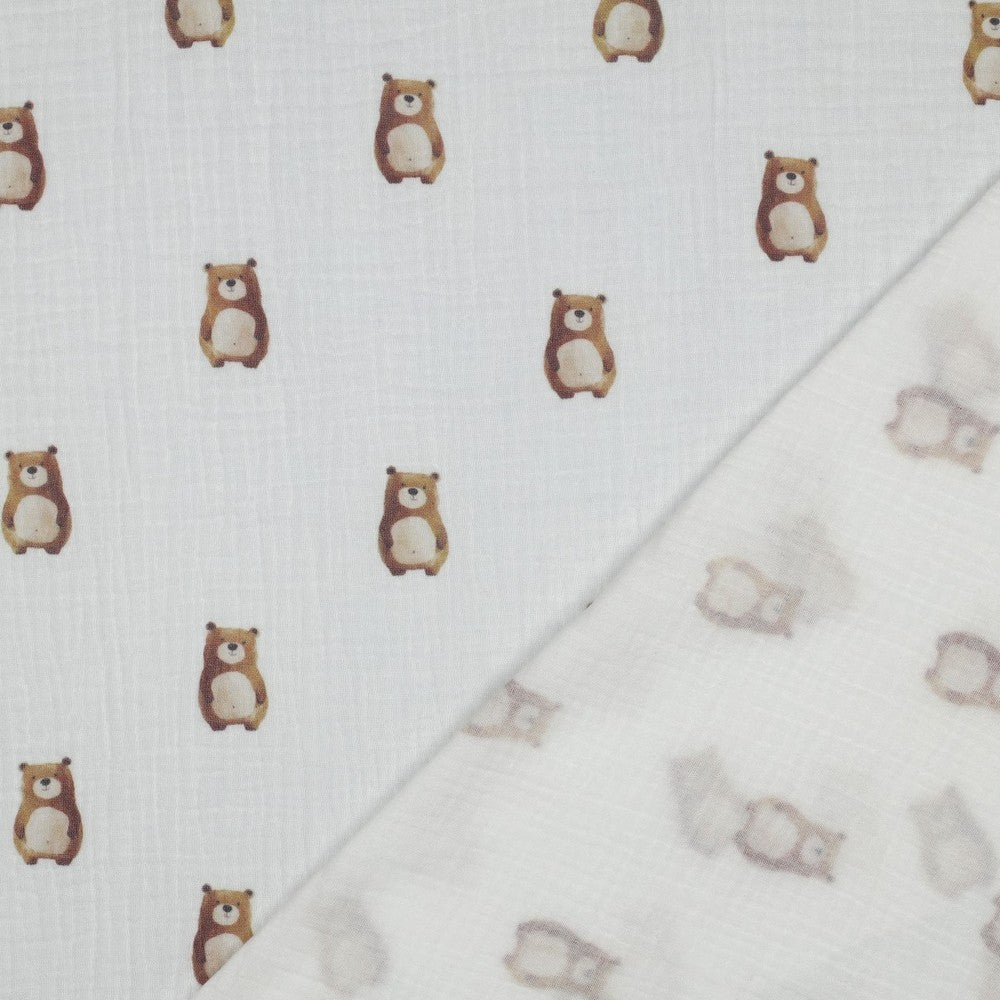 Attēls ar Muslīns - lācīši 120 g/m² (GOTS sertif.) – pieejams Šarlotes audumi