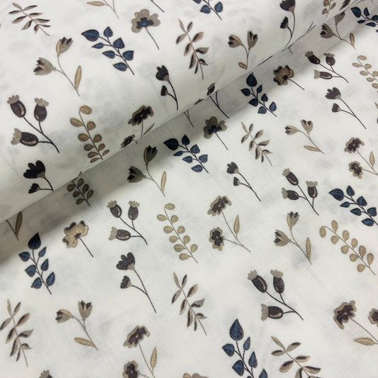 Muslīns - lapiņas pelēkos un tumši zilos toņos 140 g/m²