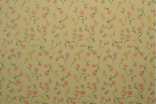 Muslīns - smalki ziedi uz bēša fona 140 g/m²