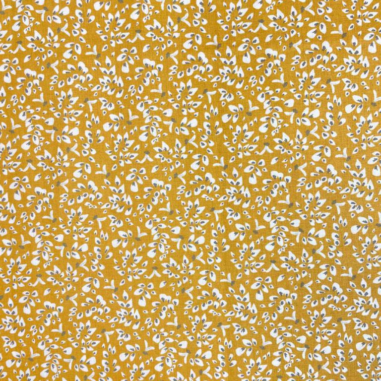 100% cotton fabric - delicate leaf pattern on a yellow background 115 g/m²