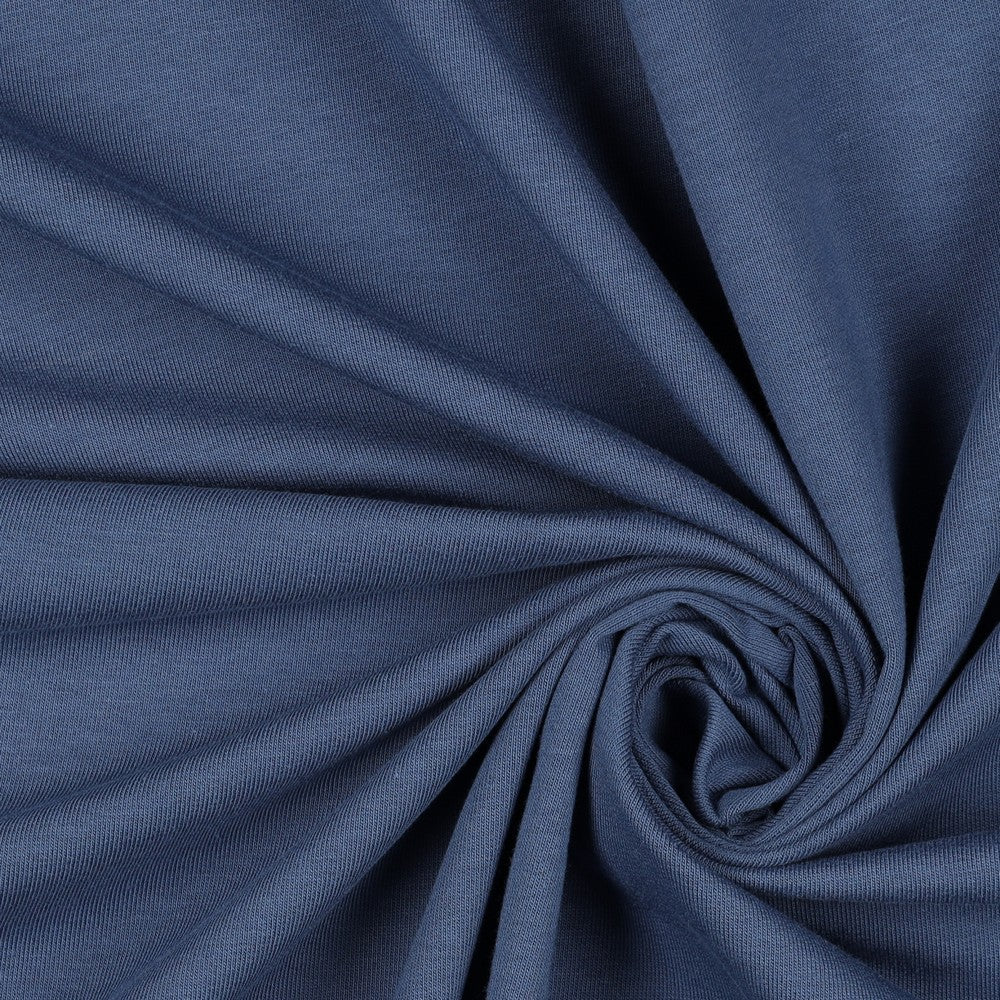 Attēls ar Pēdējais gabaliņš - Kokvilnas trikotāža - dumakaini zila 215 g/m² - 55 cm – pieejams Šarlotes audumi