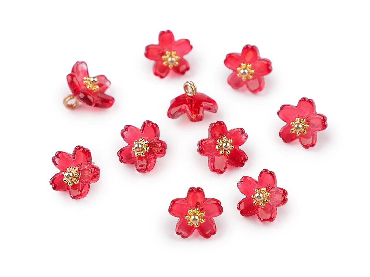 Attēls ar Plastmasas pogas, pērlītes – ziediņi ar metāla vidiņu Ø10 mm| dažadu toņu – pieejams Šarlotes audumi