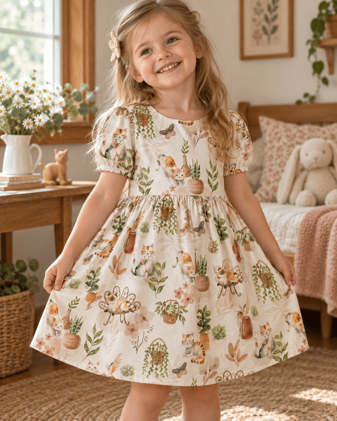 Poplin Cats with Houseplants – available online at Charlotte's Fabric