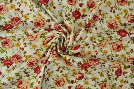 Premium 100% kokvilnas audums - retro rozes 115 g/m²