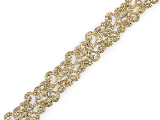 Attēls ar Satīna mežģīņu lente (laser - cut) | 22 mm|zelta – pieejams Šarlotes audumi