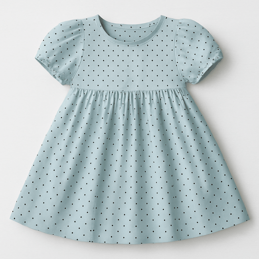 Satīns ar elastānu - punktiņi uz mint fona 90 g/m²