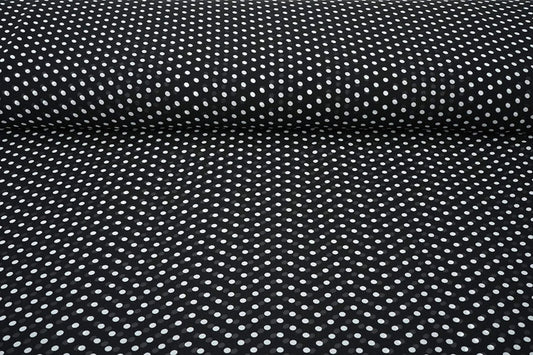 Šifons - baltas pumpiņas uz melna fona | 150 cm | 65 g/m²