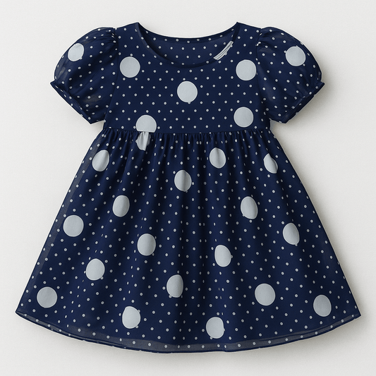 Šifons - punkti uz tumši zila fona | 150 cm | 65 g/m²