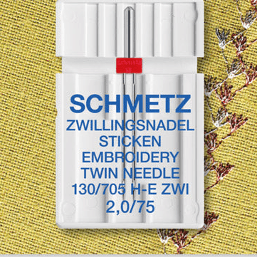 Attēls ar Šujmašīnu adata dubultā izšūšanai SCHMETZ EMBROIDERY TWIN NEEDLE ZWI - Nr.2/75 (1gab.) – pieejams Šarlotes audumi