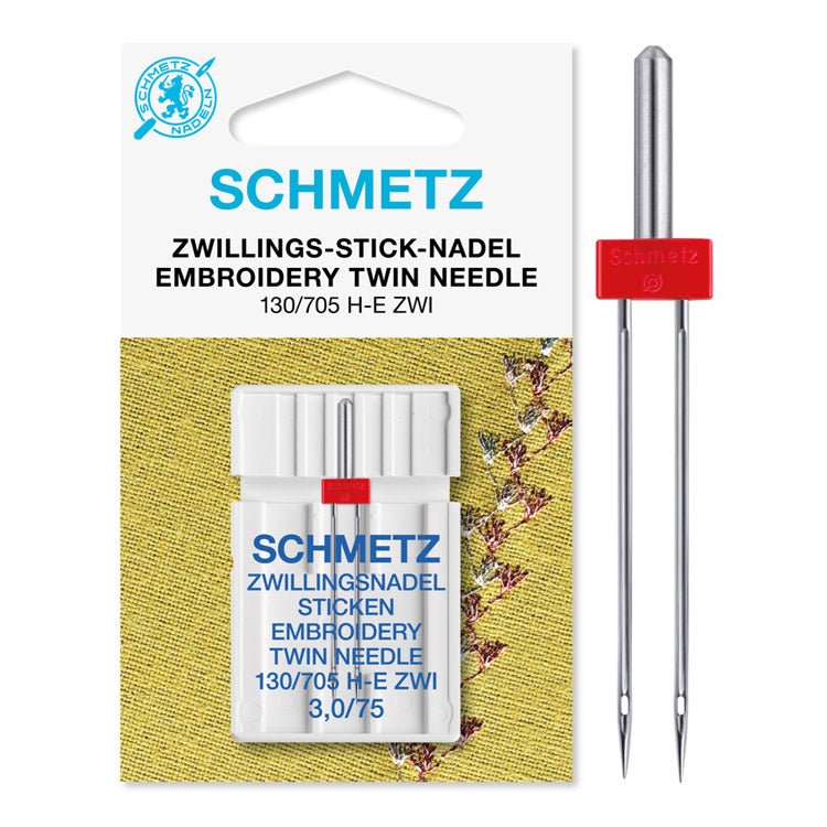 Attēls ar Šujmašīnu adata dubultā izšūšanai SCHMETZ EMBROIDERY TWIN NEEDLE ZWI - Nr.3/75 (1gab.) – pieejams Šarlotes audumi