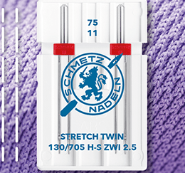 Attēls ar Šujmašīnu adata dubultā SCHMETZ Stretch Twin ZWI Nr.2,5/75 - 2 gab. – pieejams Šarlotes audumi