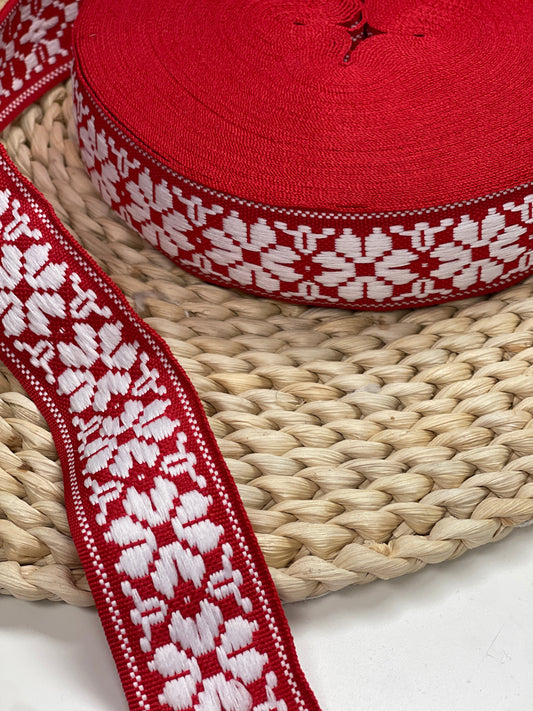 Tautiskā lente, josta 36mm - sarkana ar baltu - LV