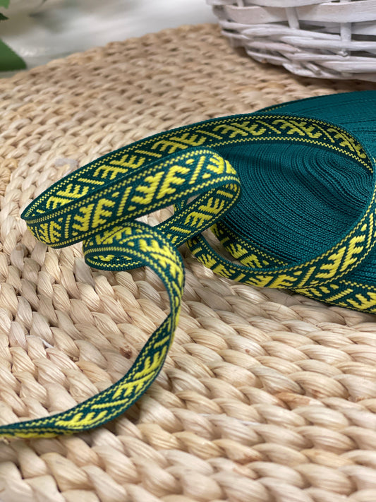 Tautiskā lente, josta Ūsiņš 12mm - zaļa ar dzeltenu - LV