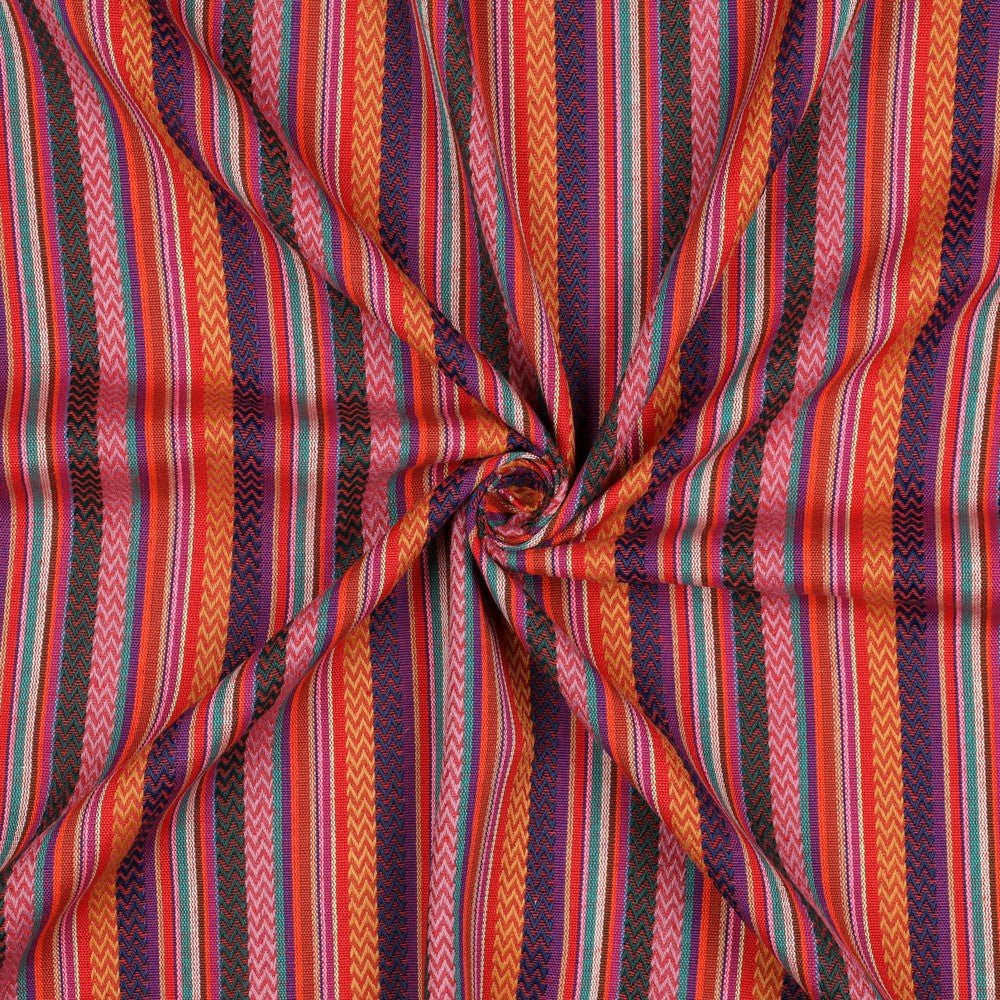 Tautiska raksta audums - lillā, oranžs ar sarkanu 200 g/m²