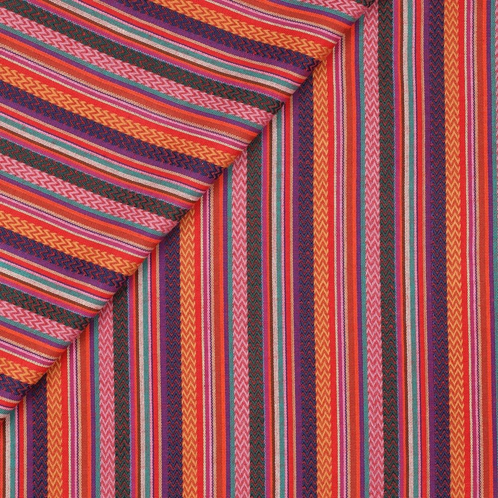 Tautiska raksta audums - lillā, oranžs ar sarkanu 200 g/m²