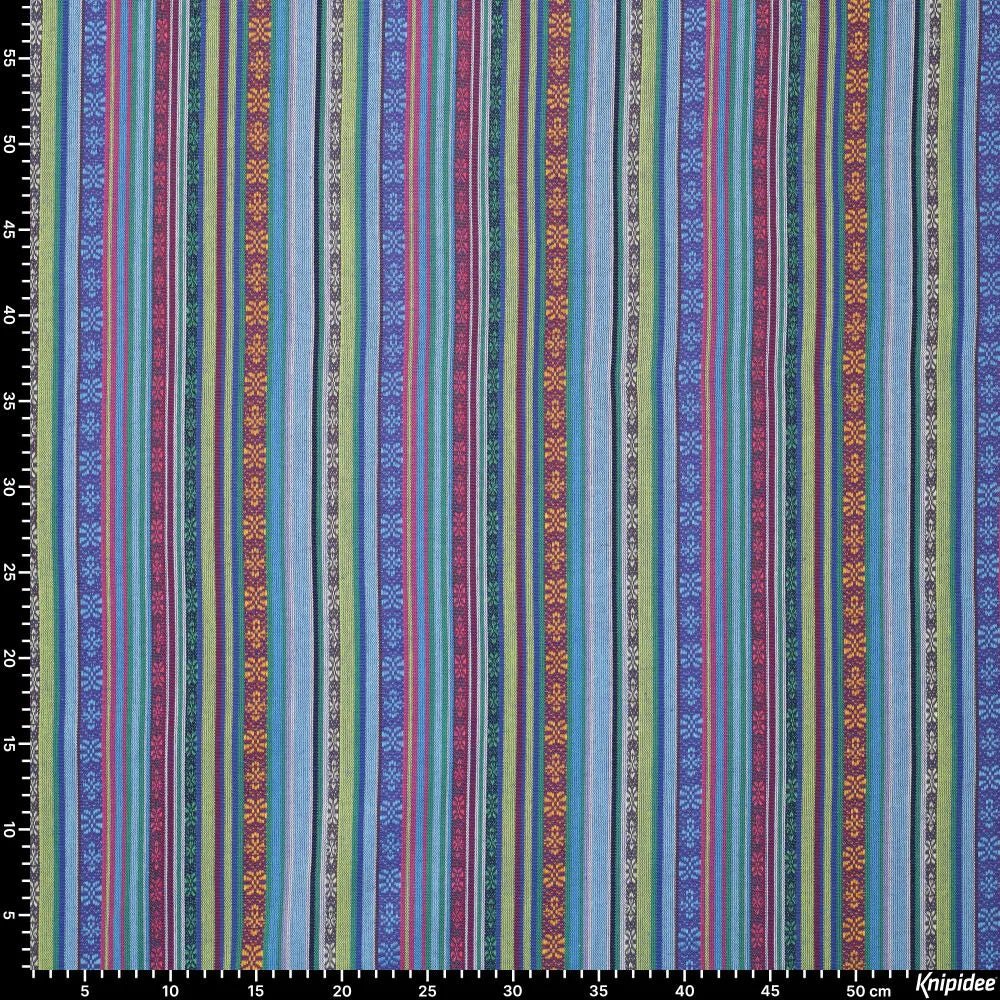 Tautiska raksta audums - zils ar zaļu 200 g/m²