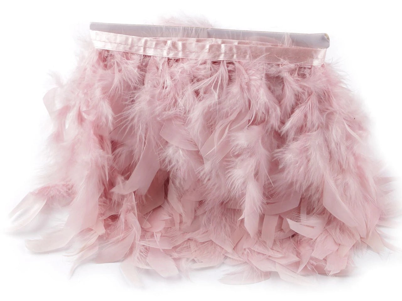 Tītara spalvu apdares lente - pūderrozā (50 cm iepakojums)