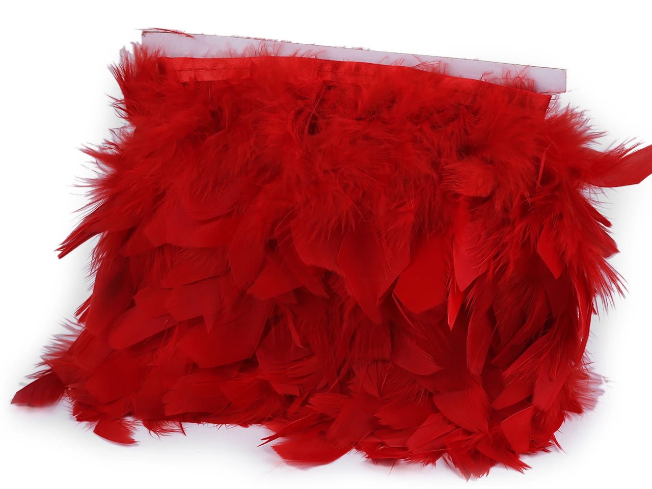 Tītara spalvu apdares lente - sarkana (50 cm iepakojums)