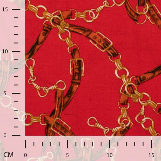 Viskozes audums - ķēdes uz sarkana fona 130 g/m²