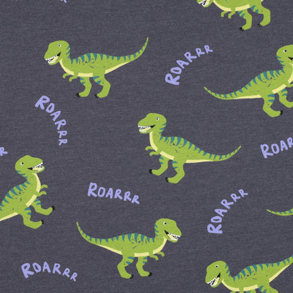 Jersey en coton - dinosaures sur gris chiné 200 g/m²